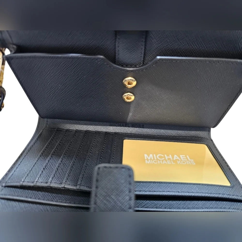 Michael Kors Black Jet Set Travel, LG Double Zip Wristlet Leather, New With Tags